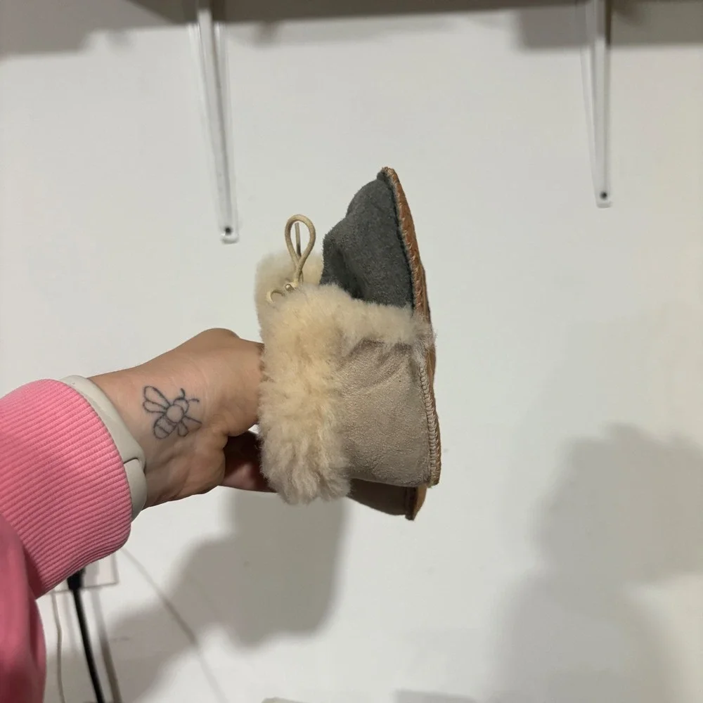Handmade Infant Suede Sheepskin Shearling Moccasin Booties Grey Tan Toddler 5